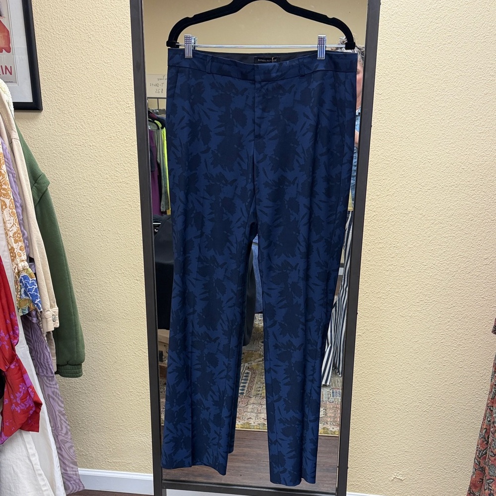 Women’s Navy Patterned Dress Pants - Classic Tailored Fit